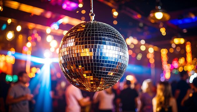 Disco ball in a crowded club
