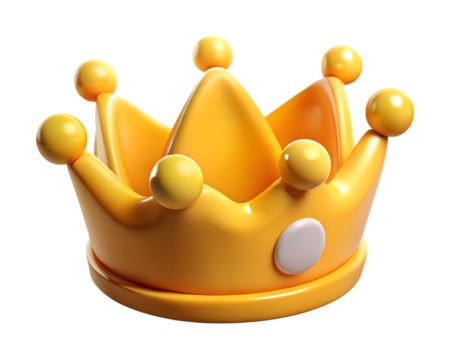 3d icon of yellow cartoon crown with balls isolated on transparent background