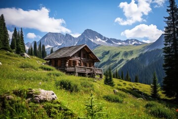 Wooden cabin house outdoors architecture mountain.