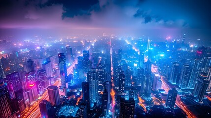 Obraz premium Futuristic Cityscape At Night With Neon