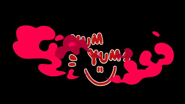 An upbeat and cheerful animation featuring the words "YUM YUM!" with playful splashes of color on a black screen perfect for food promotions or fun content
