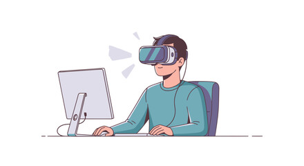 Immersive Virtual Reality Experience Depicted in a Clean Vector Illustration for Technology and Gaming Applications, Ideal for Demonstrating VR Concepts