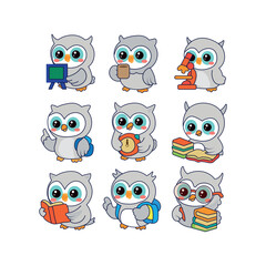 Cute cartoon owls education elements collection