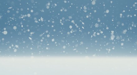 Snowfall scene white snowflakes falling against a gradient blue sky