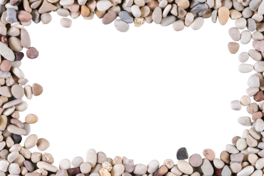 Natural Pebble Frame Border of Smooth River Stones with Central Copy Space Cutout Transparent