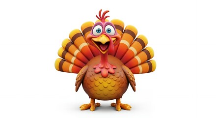 Studio Image of a Cartoon Turkey on White Background