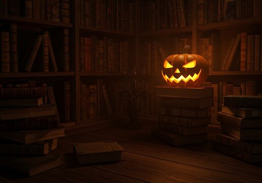 Halloween pumpkin in library