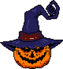 Pixel art halloween pumpkin icon isolated on white background. Vector illustration