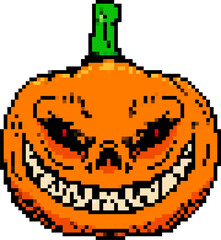 Pixel art halloween pumpkin icon isolated on white background. Vector illustration