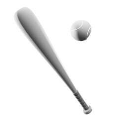 Gray Baseball Bat and Ball Render on Transparent Background Sport Equipment Game Gear Recreational Activity Minimalist Design Isolated 3D Illustration