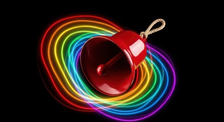 Crimson bell amidst radiating spectrum lines evoking celebration and festive ambiance