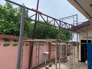 Steel frame in construction