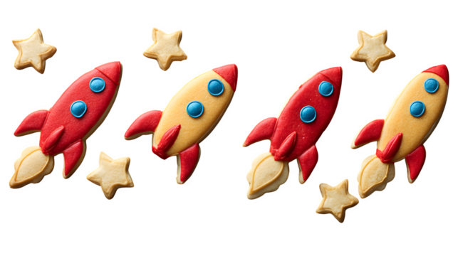 Rocket and Star Cookies, isolated on transparent background