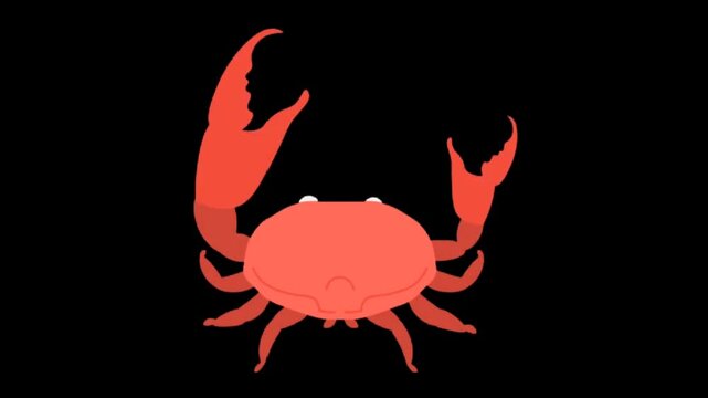 A cheerful crab animation with vibrant colors, dancing and waving its claws on a black screen Perfect for marine-themed projects or playful food content