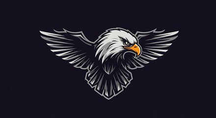 Soaring eagle illustration with wings outspread against dark background