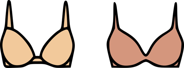 Two bras in different skin tones, beige and brown, with thin straps.