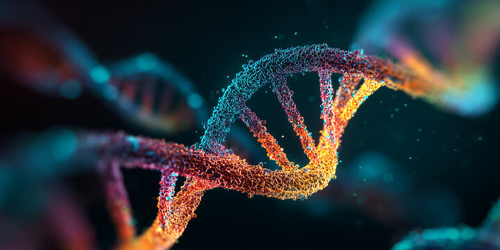 detailed dna double helix glowing with neon colors