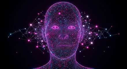 Abstract representation of Artificial Intelligence as a digital profile with connected data points