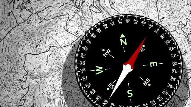 Close-up of navigational compass on map. Compass, map, direction. black compass with white nautical map background. nautical navigation tools. animation Modern Minimalist Compass Background.