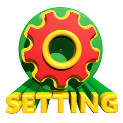 Colorful cogwheel and gear symbol with setting text