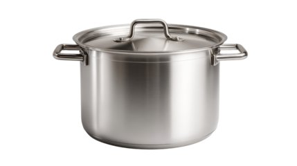 Heavy-duty pot for boiling or soup making, seen from the top on white isolated on a Transparent background, PNG file.