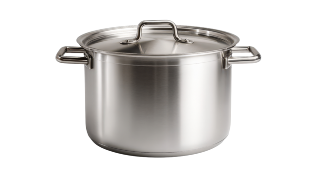 Heavy-duty pot for boiling or soup making, seen from the top on white isolated on a Transparent background, PNG file.