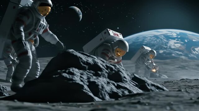 Exploration on the Moon: Astronauts Conducting Scientific Research and Study