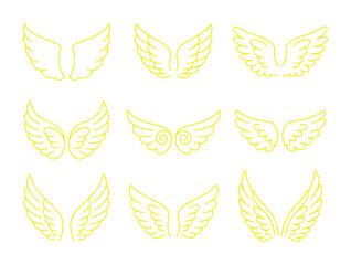 Collection of Nine Yellow Angel Wing Illustrations on White Background