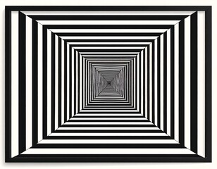 Obraz premium Black and white receding squares create illusion of depth and tunnel