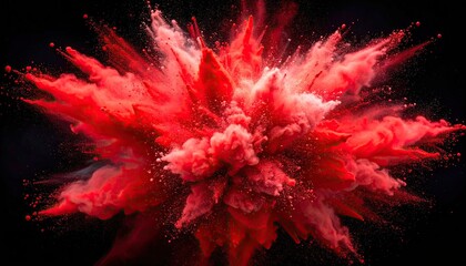 Dramatic Red Powder Explosion on Dark Background Abstract Visual Celebration Power Intense Color Dynamic Blast Motion Art Splatter Paint Creative Vibrant Design