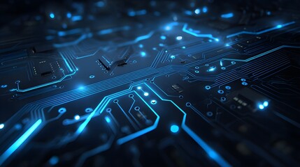 Vibrant blue network connections illuminate futuristic abstract technology concept with glowing light streaks and digital data flow