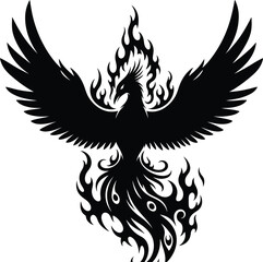 Fototapeta premium Majestic phoenix rising from flames, a symbol of rebirth and resilience, isolated on white background its wings spread wide, embodying freedom and transformation