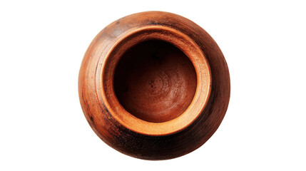 High angle view of traditional clay pot from above, clean isolated on a Transparent background, PNG file.
