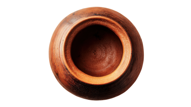 High angle view of traditional clay pot from above, clean isolated on a Transparent background, PNG file.