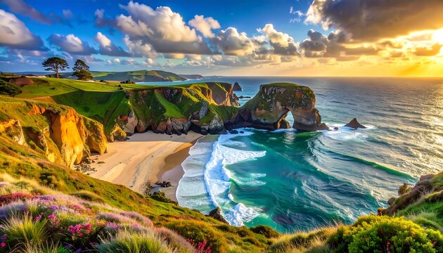 Scenic coastal view at sunset