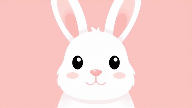 Cute White Bunny Rabbit Face Close Up Pink Background.