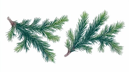 Obraz premium Pine Branch Illustration, Winter Holiday Decorative Element, Handdrawn Botanical Material for Card, Poster, Banner, Invitation, Background