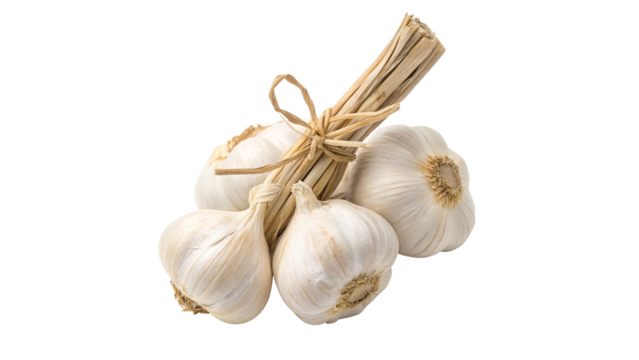 garlic bulbs tied together isolated on transparent background