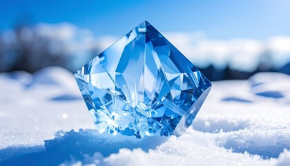 Crystal ice cube on snow