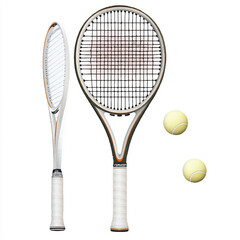 Two Tennis Racquets with White Grips and Two Yellow Tennis Balls
