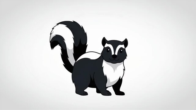 Cute Skunk Cartoon Illustration on White Background.