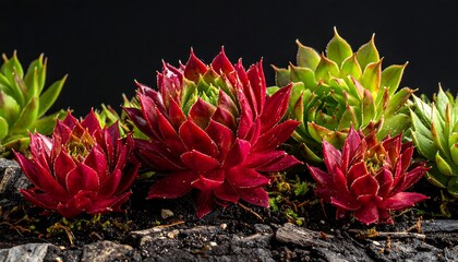 Red Succulents in a Row.