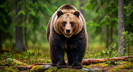 Obraz premium Master of the Forest: A massive brown bear in a green haze