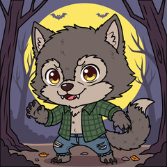 Werewolf background with a full moon graveyard