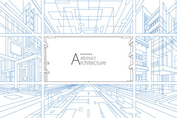Imaginative urban architecture abstract construction design with copy space.