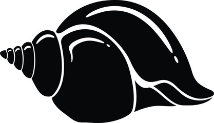 Sea shell silhouette vector illustration isolated on white background, marine conch design, ocean nature symbol, decorative beach seashell graphic.