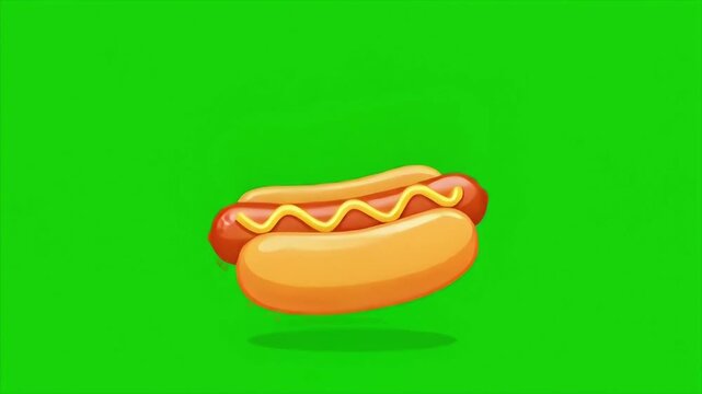Animated Cartoon Hot Dog on a Green Screen Background.