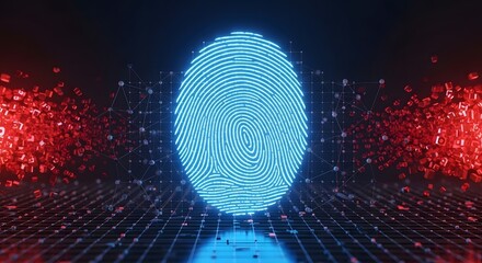 Futuristic digital fingerprint scan for biometric security authentication.