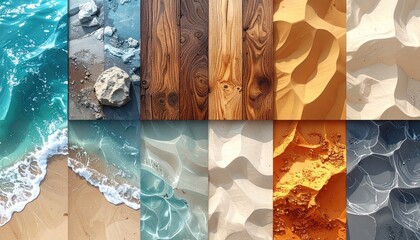 Ten nature-inspired texture samples, collaged vertically