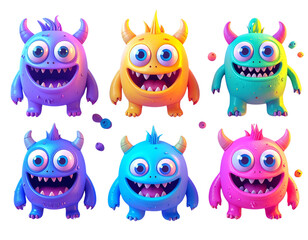 Cartoon Cute Monsters with Happy Faces